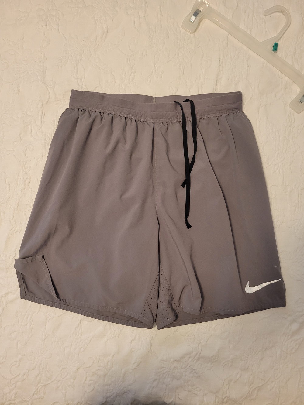Nike Men's Light Gray Athletic Shorts with White Swoosh